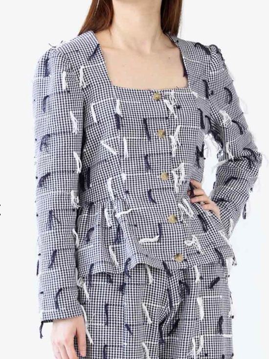Nikki Chasin Tops - Nikki Chasin Gingham Fringe Cardigan Size 4 Cotton Peplum Tassel Made in USA